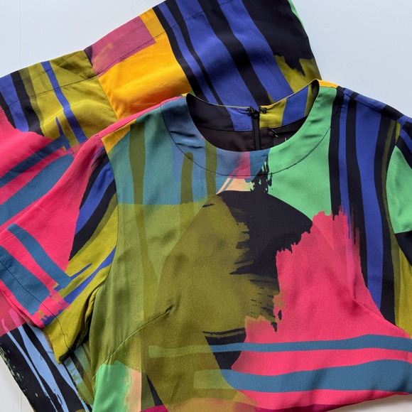 Nicole Miller Collection Silk Blend Abstract Multicolor T-Shirt Shift Dress 6 - Picture 7 of 13